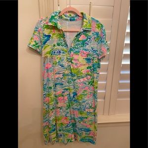 EUC Lilly Pulitzer pop up print for Honda Classic golf dress w gold buttons- Med